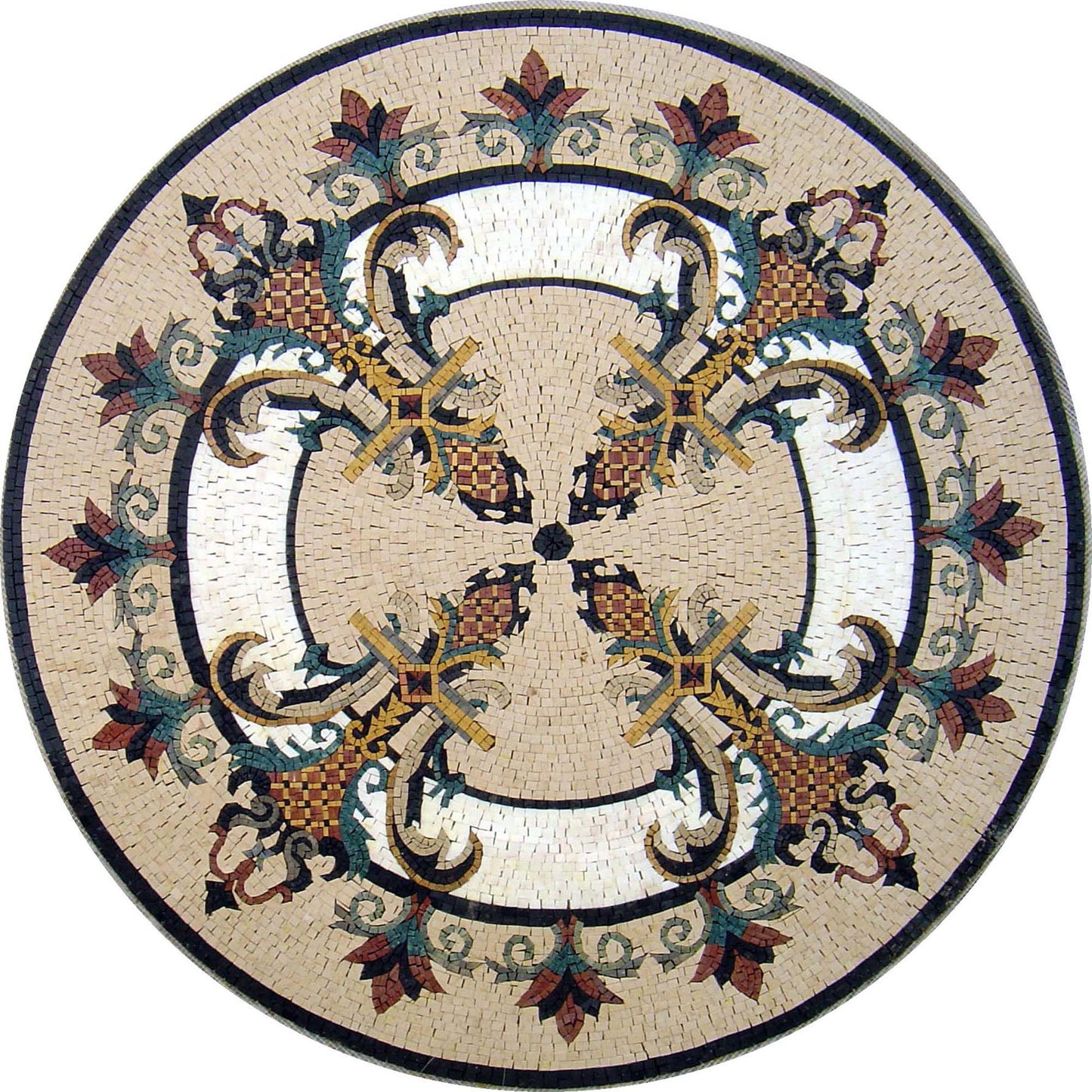 Handmade 40-Inch Marble Mosaic Medallion: Floral Art Tile Decor