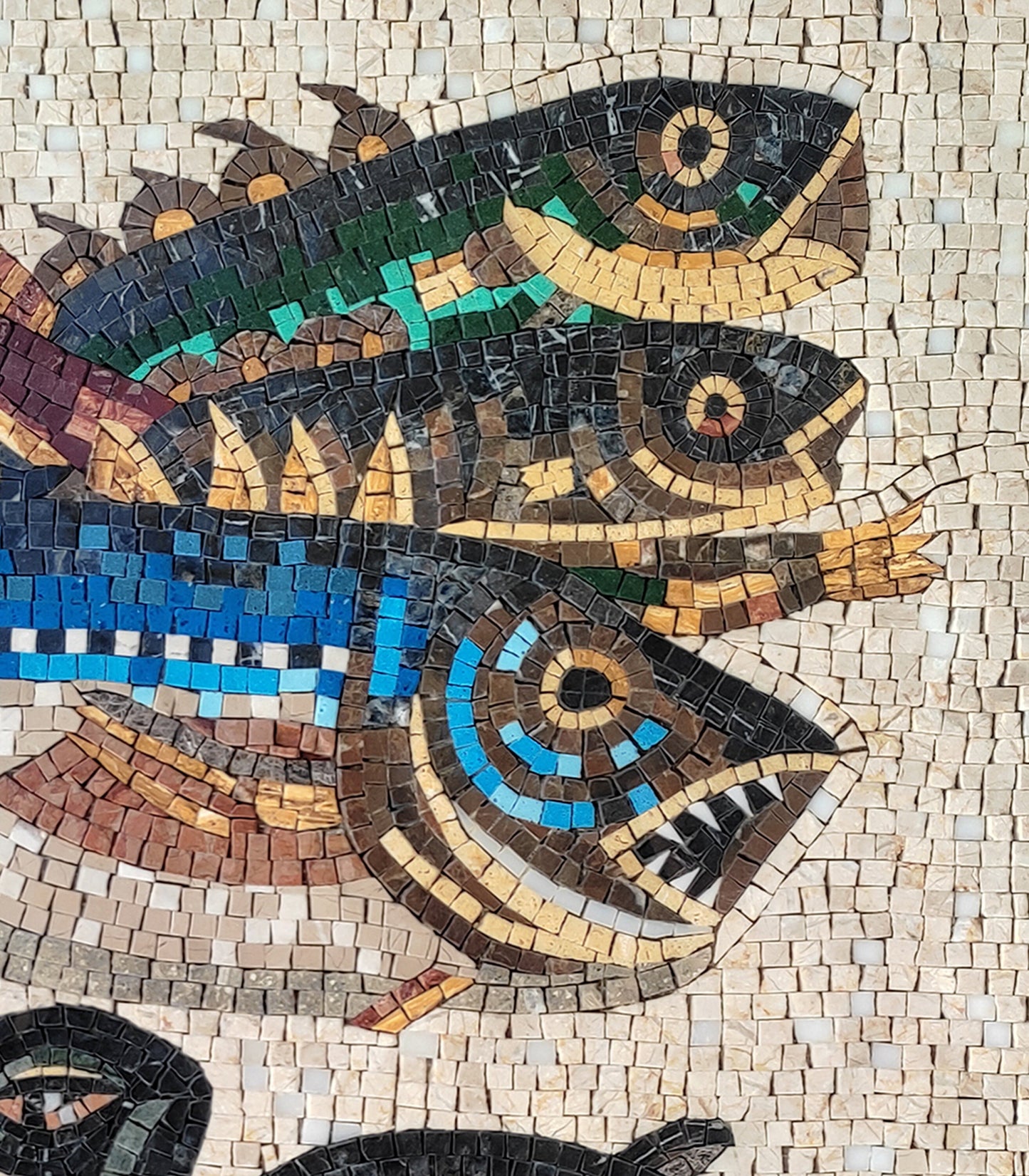 Handmade Duck and Fish Marble Mosaic Tile Art (32” x 32")