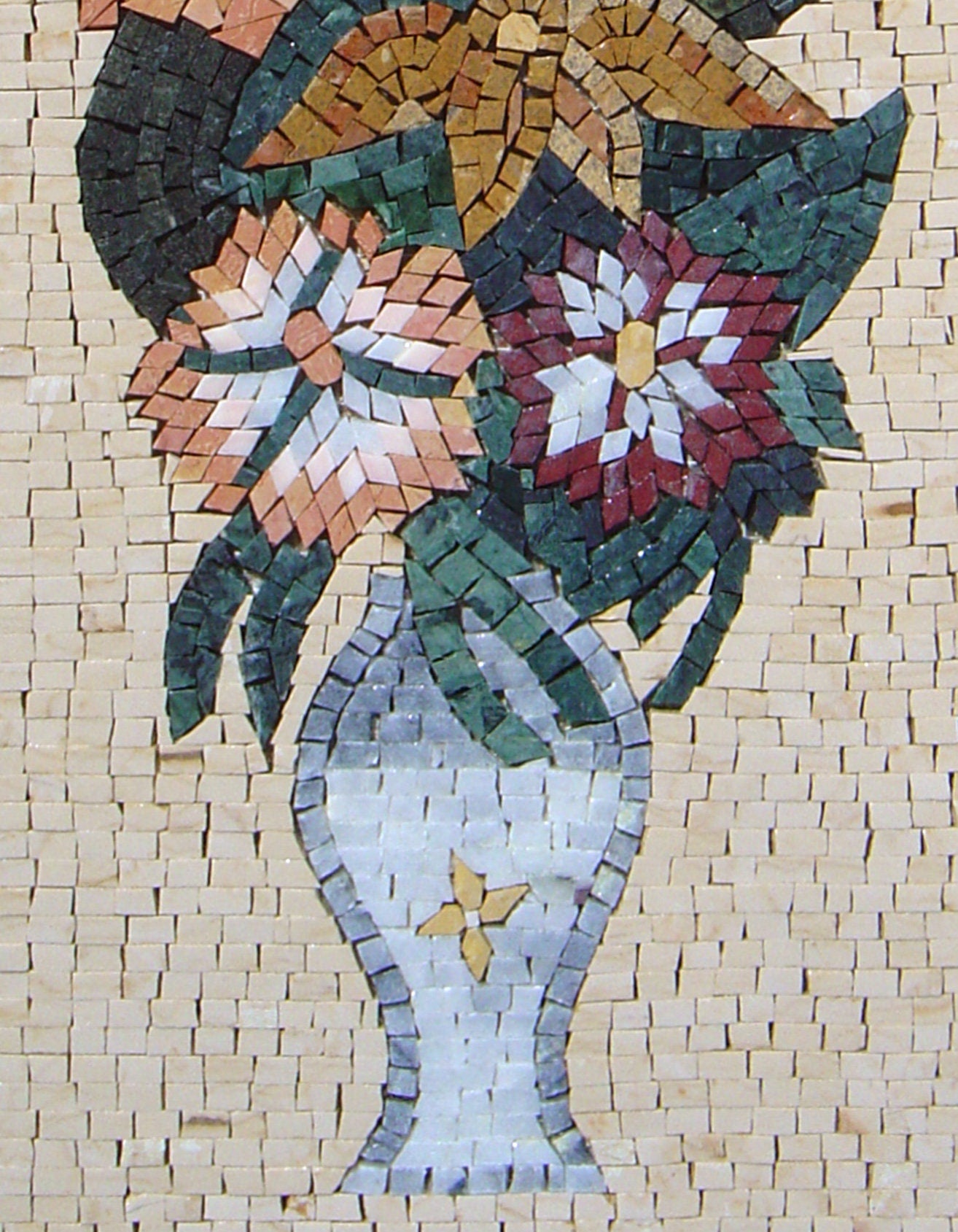 32" Handmade  Portrait Mixed Roses And Flowers Medallion Mosaic Tiles For Living Room Walls