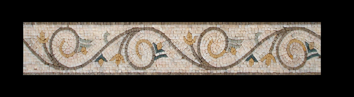 6″ Neutral Swirl Border Mosaic – Handmade Marble Tile Trim, Subtle Backsplash Accent, Customization Available