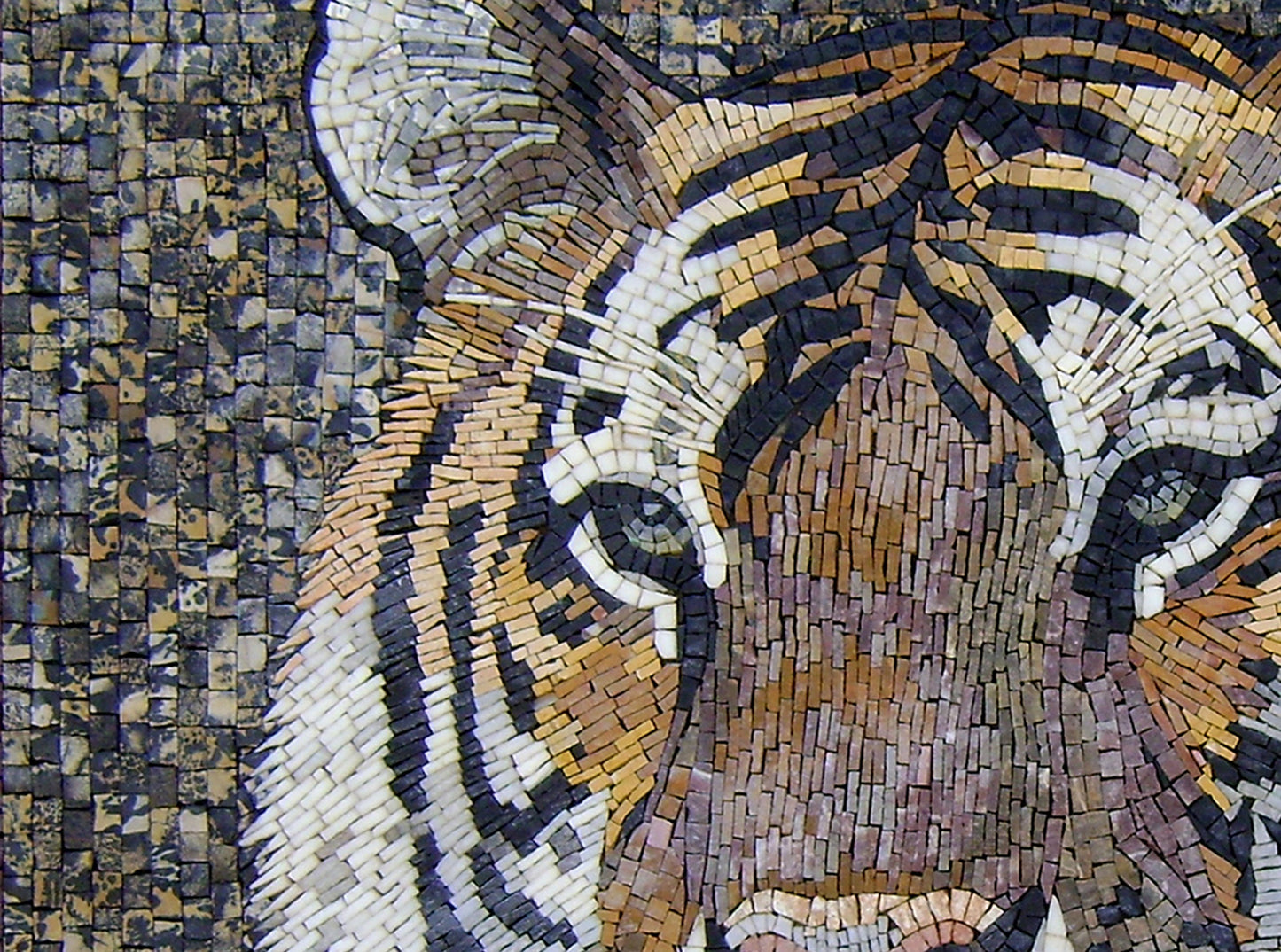 Handmade Tiger Mosaic Tile Art: Marble Stone Portrait (30” x 22”)
