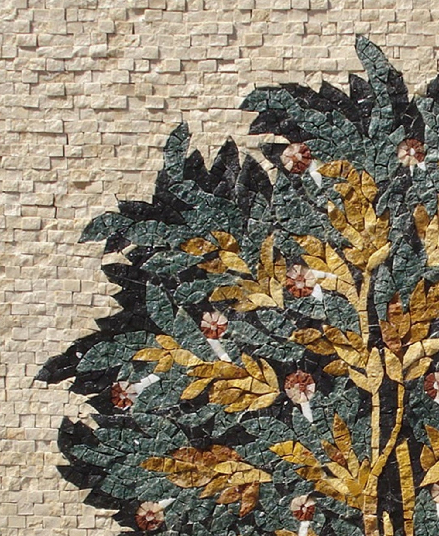 Handmade Tree of Life Mosaic Art Tile: Lion & Deer (28x28")