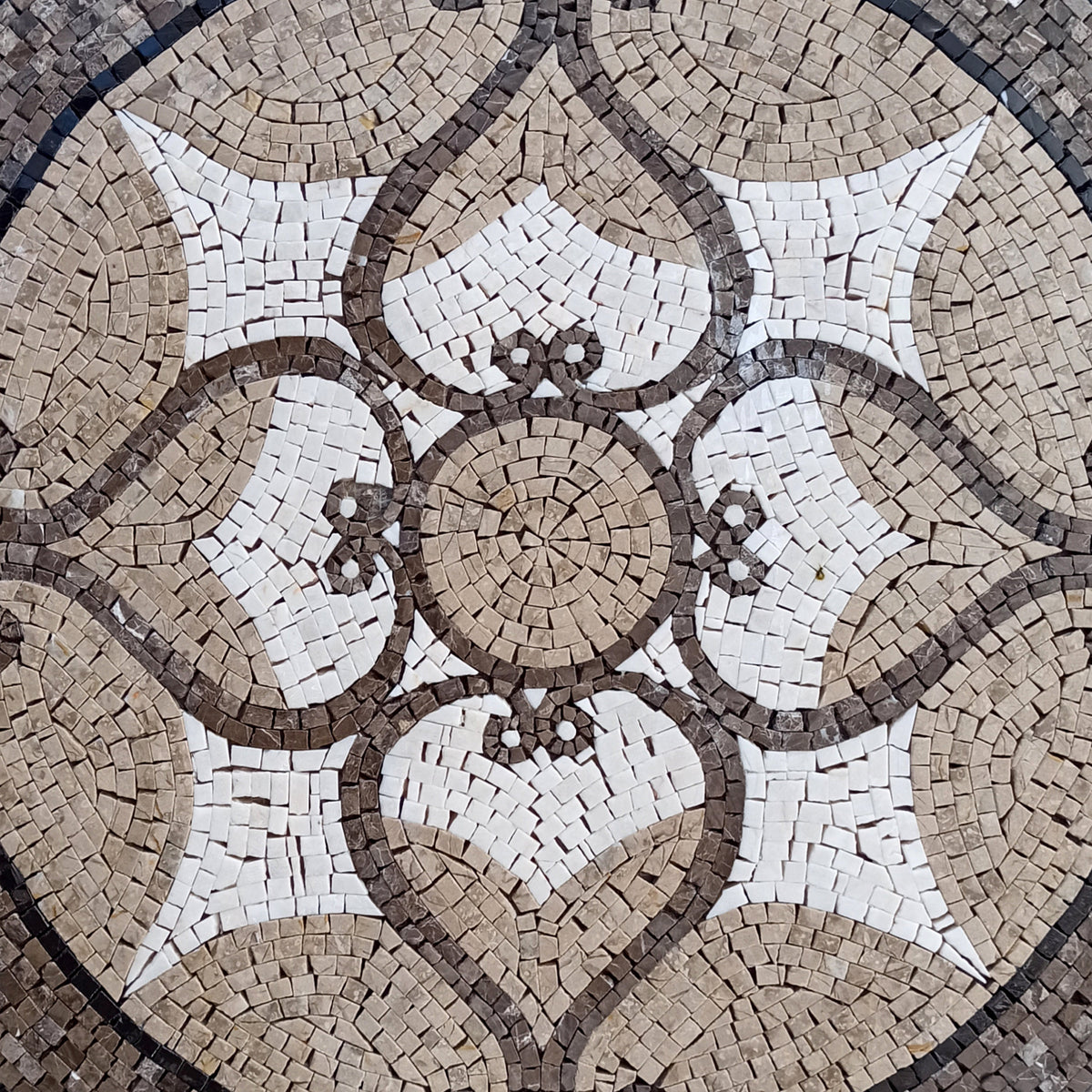 Handmade Marble Mosaic Medallion: 32-Inch Art Tile Décor