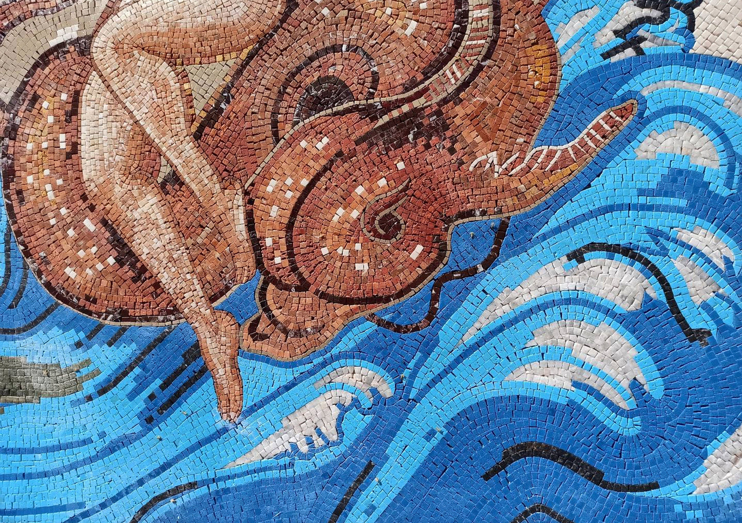 Handmade Nereid Mosaic Tile Art: Italian Marble Backsplash (68” x 60”)