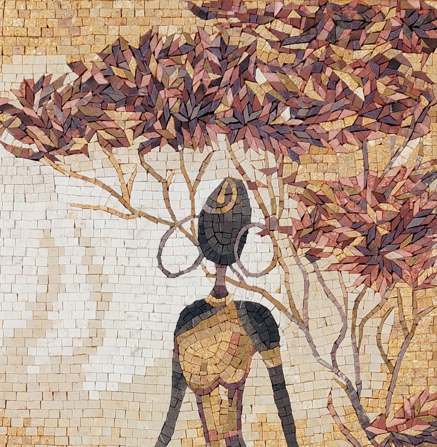 Handmade Farmer Woman Marble Mosaic Tile Art - 32” x 16"