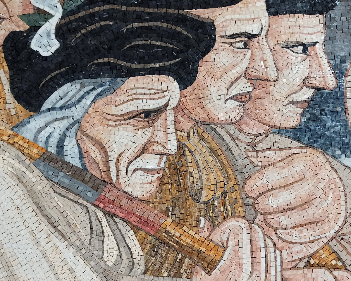 Handmade Colonial Soldiers Marble Mosaic Tile Art: Italian Reproduction