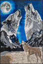 Handmade Marble Tile Mosaic: Wolf and Moon Night Sky Art (60x40)