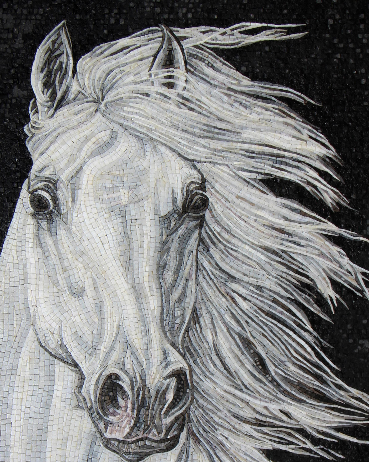 Handmade Marble Mosaic Horse Mural: Wall Art Decor