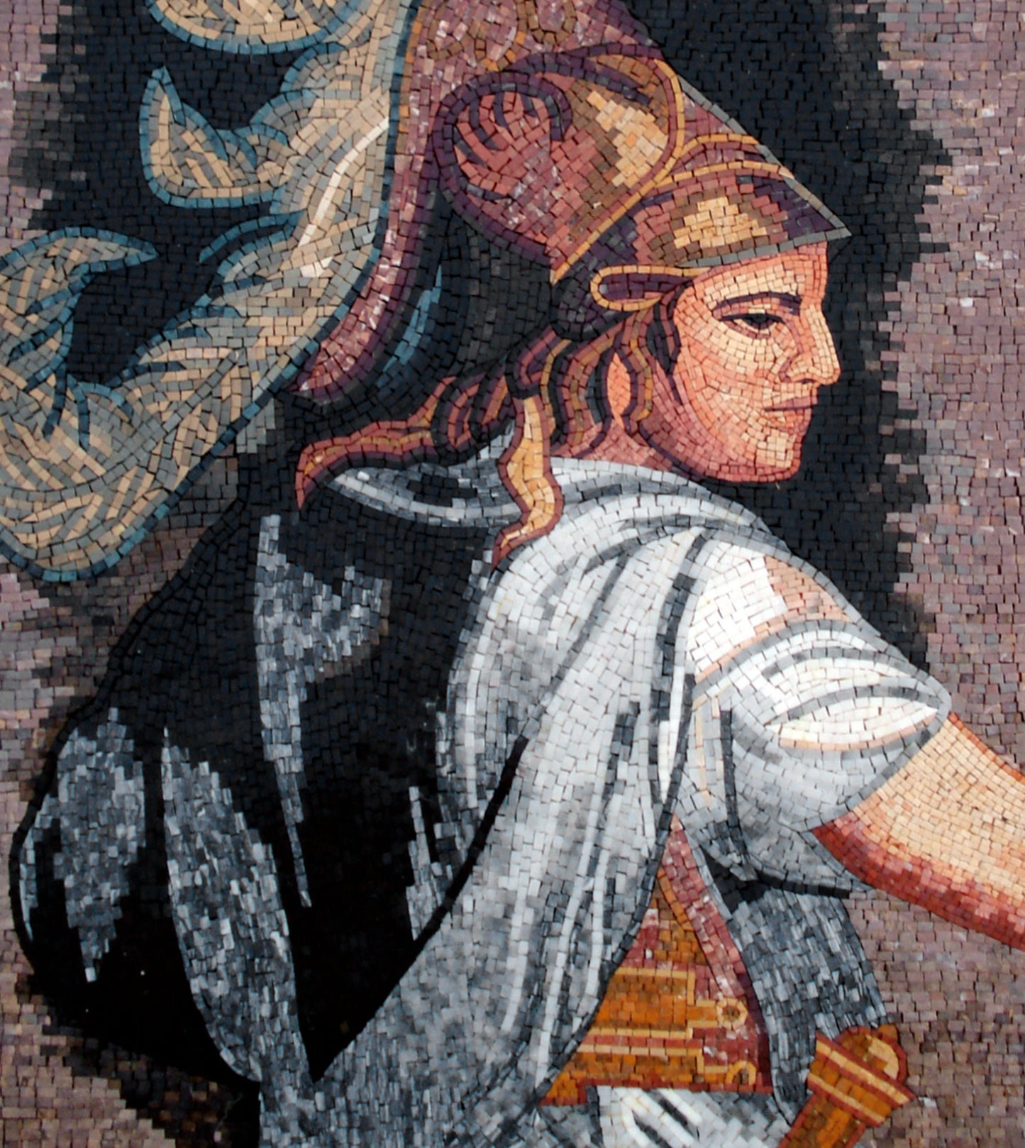 Handmade Roman Mosaic Mural: Female Form Cubist Marble Tile Art