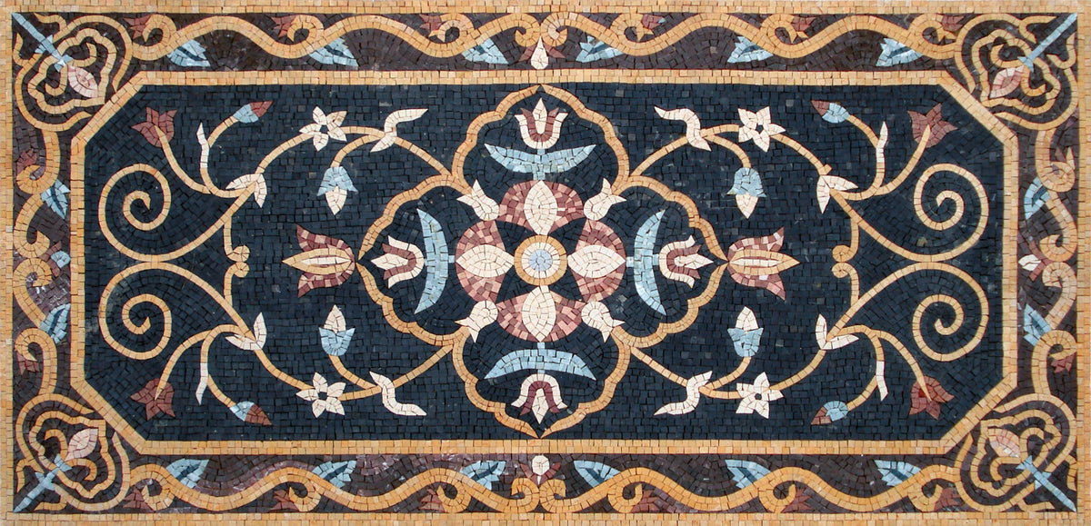 Floral Mosaic Rug: Handmade Stone Art, Home Decor (60” x 36”)