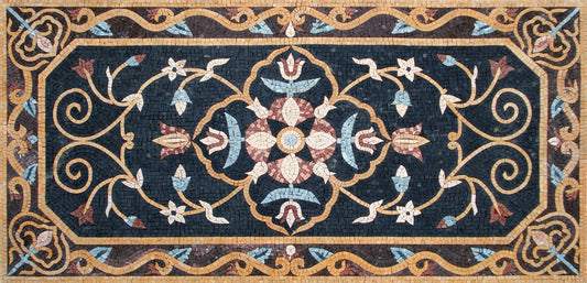 Floral Mosaic Rug: Handmade Stone Art, Home Decor (60” x 36”)