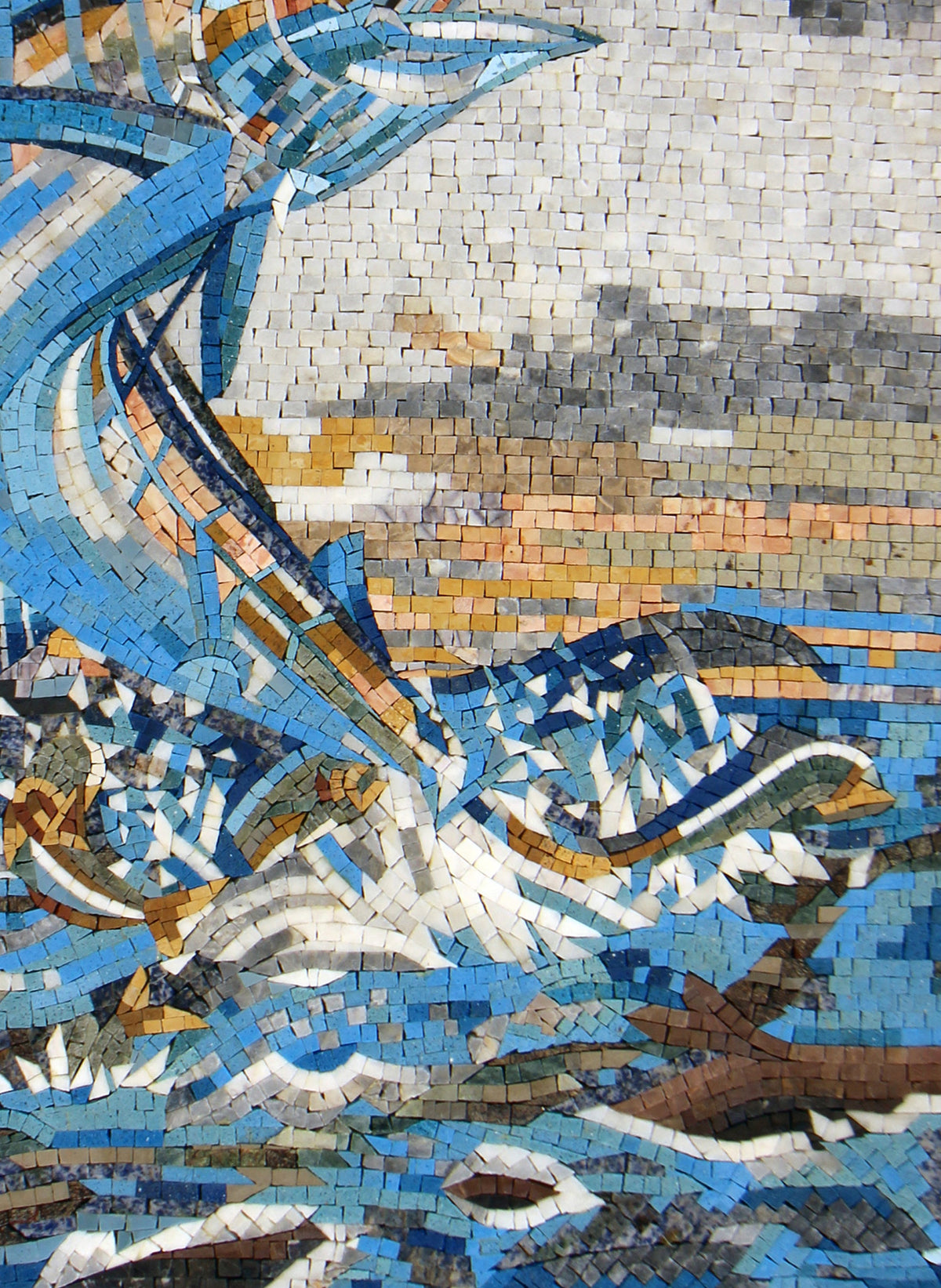 Handmade Swordfish Mosaic Mural: Leaping Marlin Marble Wall Art