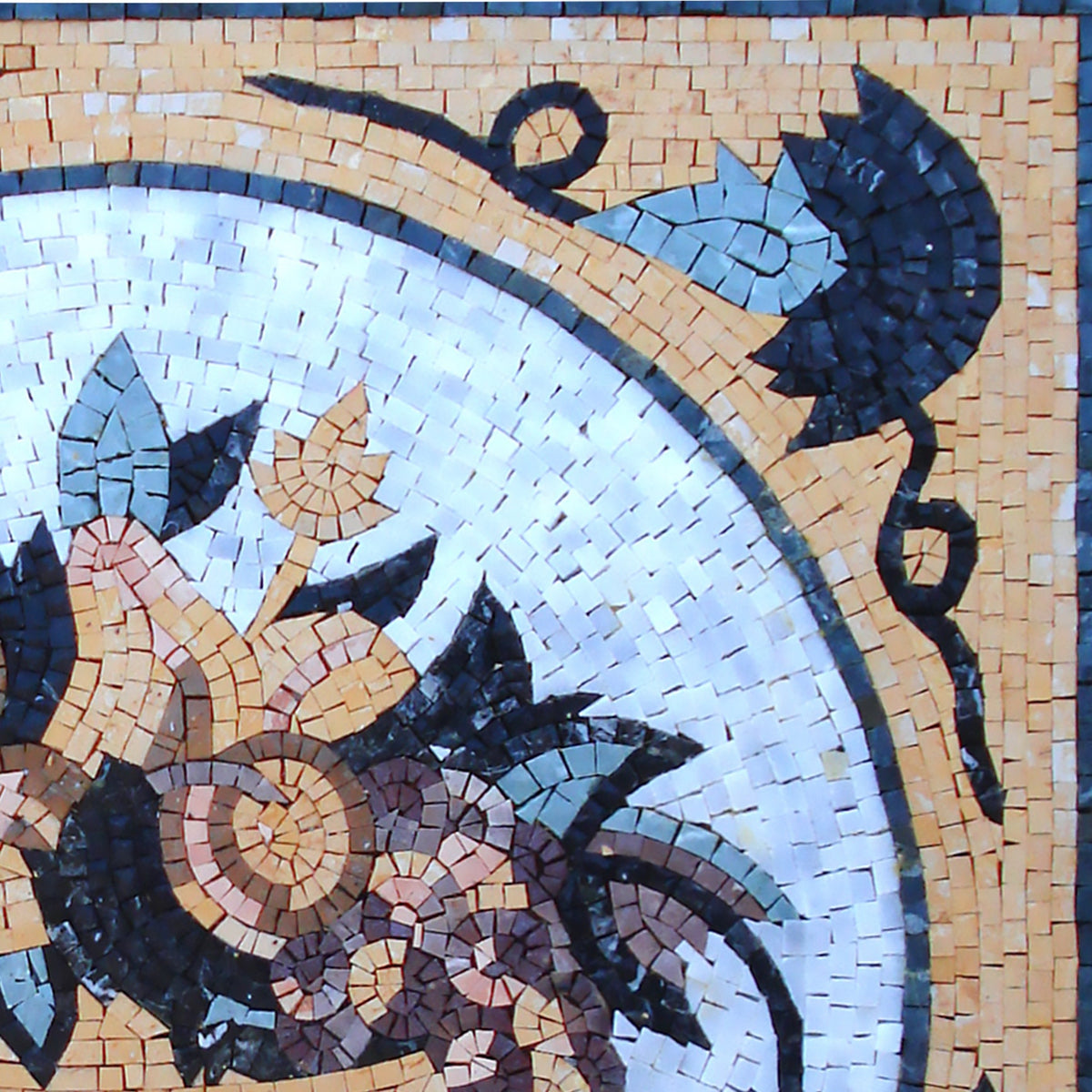 Handmade Marble Mosaic Art: Gold & Blue Fruit Bowl, Kitchen Backsplash (28x28")