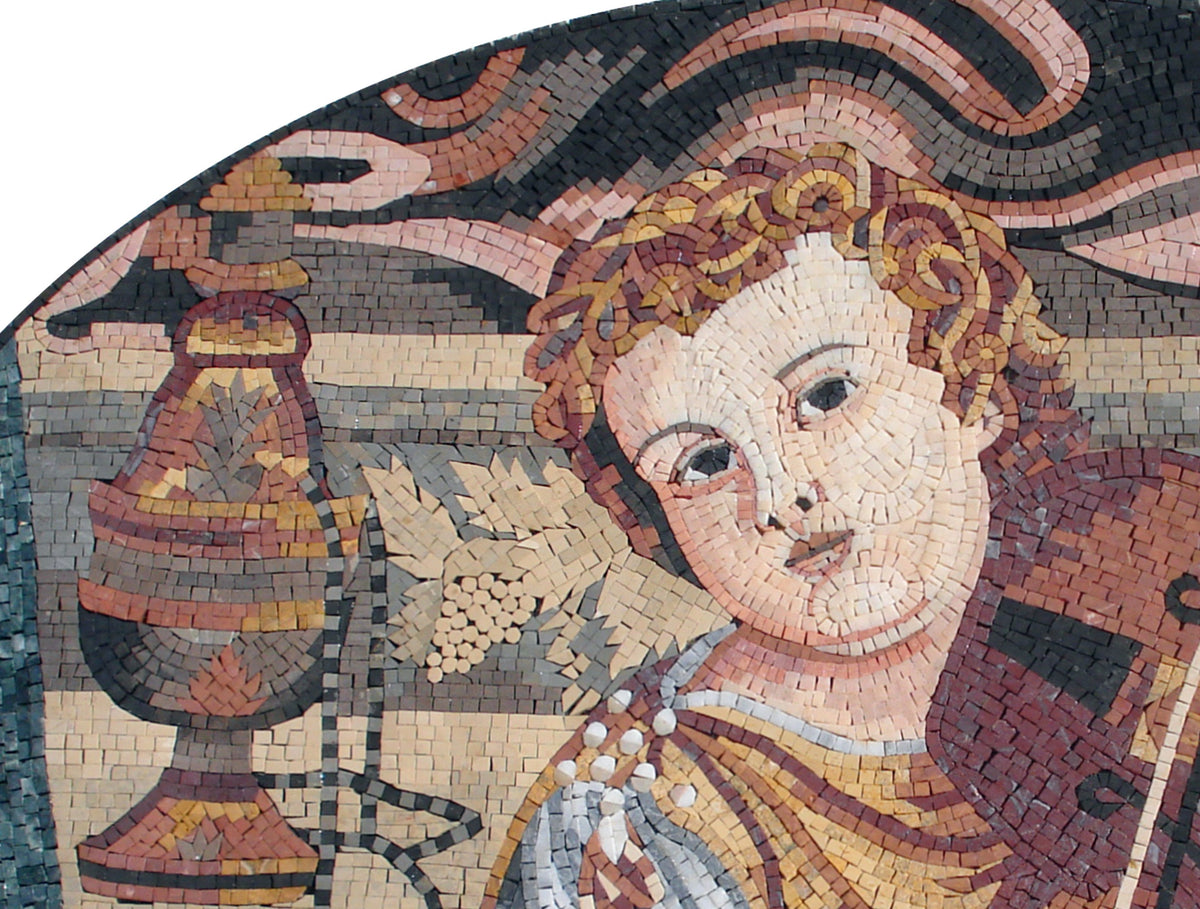 Handmade Marble Mosaic Mural: Child Playing Violin, Indoor/Outdoor Wall Art (52” x 32")