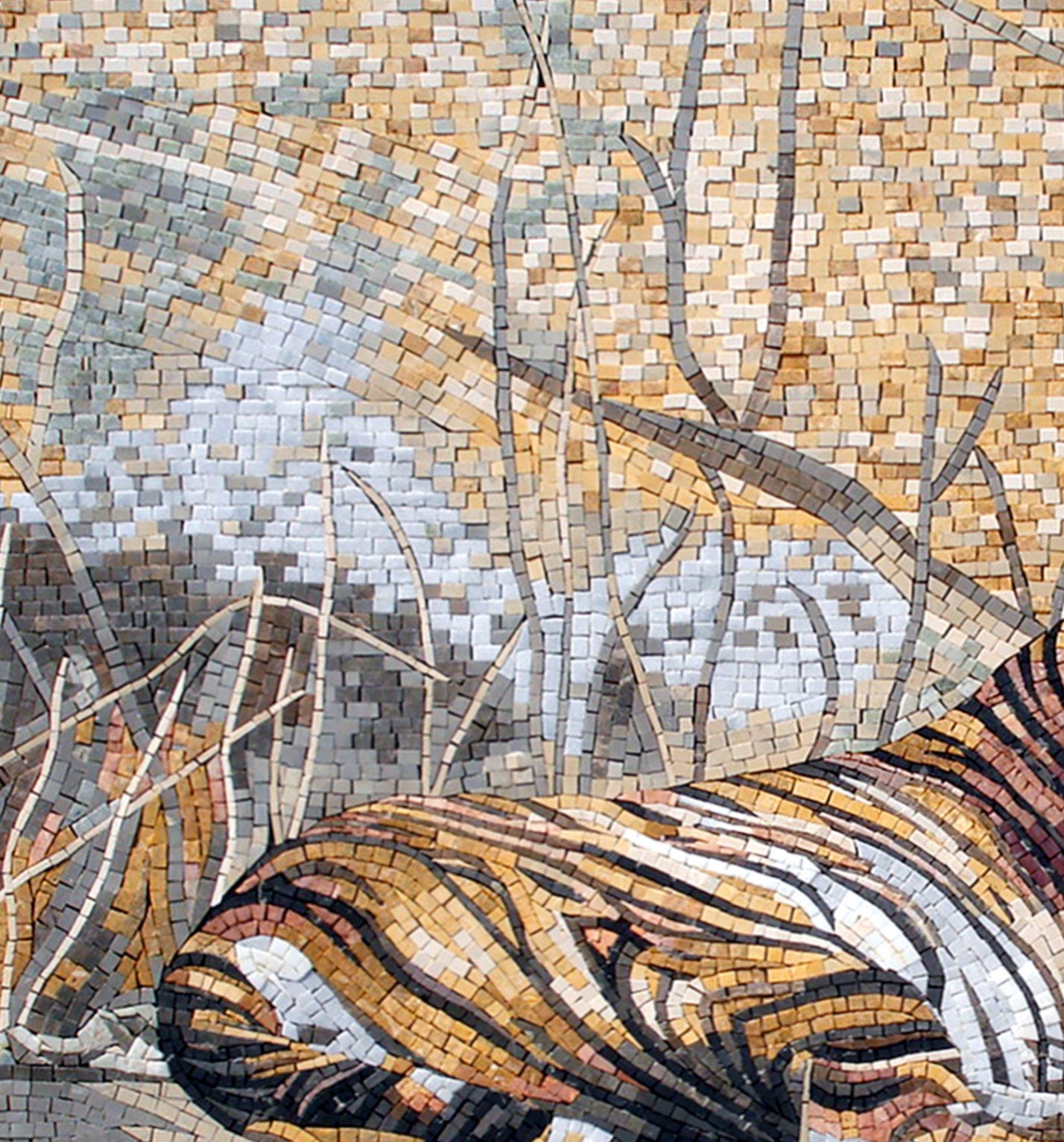 Handmade Tiger Mosaic Tile Mural: Jungle Animal Wall Art (48” x 36")