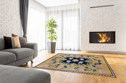 Floral Mosaic Rug: Handmade Marble Stone Floor Covering