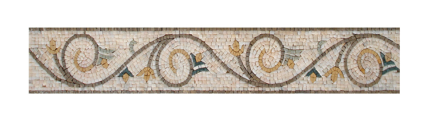 Botanical Mosaic Border: Marble Floral Wall Tile, 40"x6"