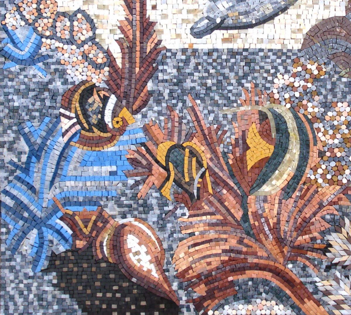 Handmade Dolphin Mosaic Mural: Sea Animal Stone Tile Art