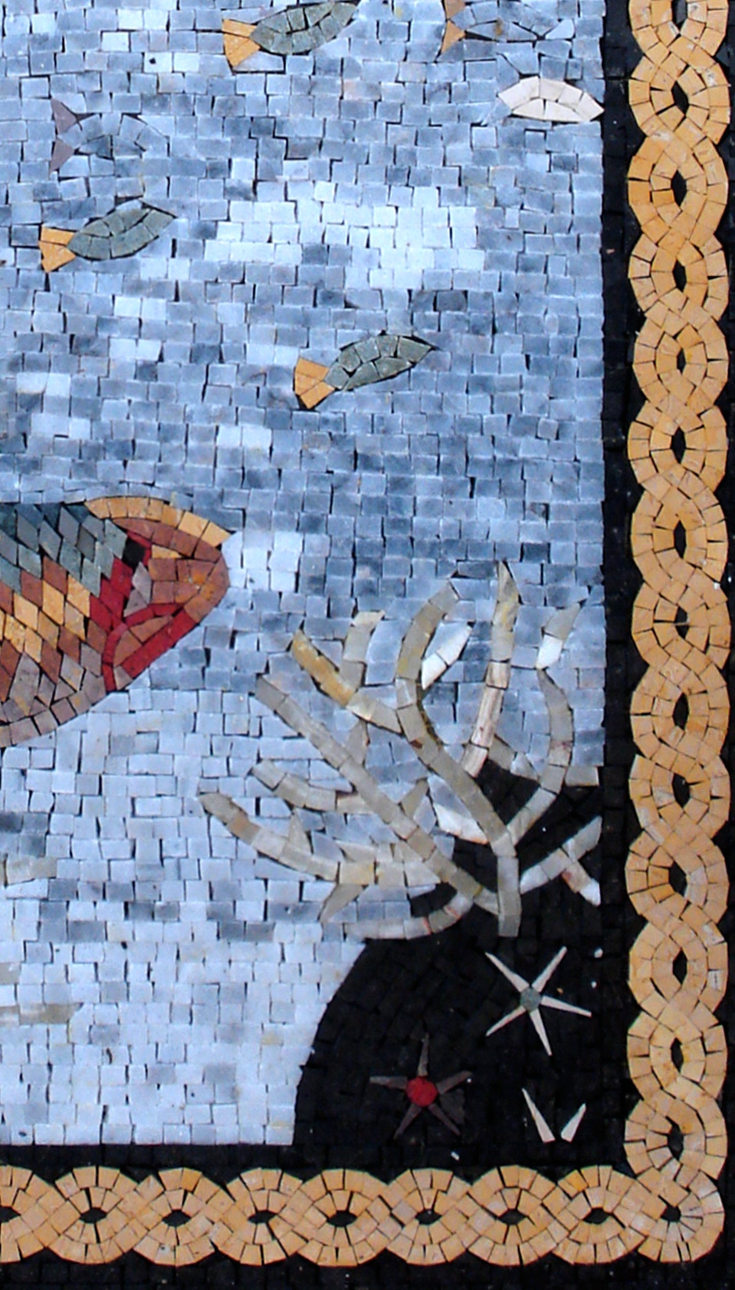 Fish Mosaic Mural: Handmade Stone Tile Artwork (36" x 22")
