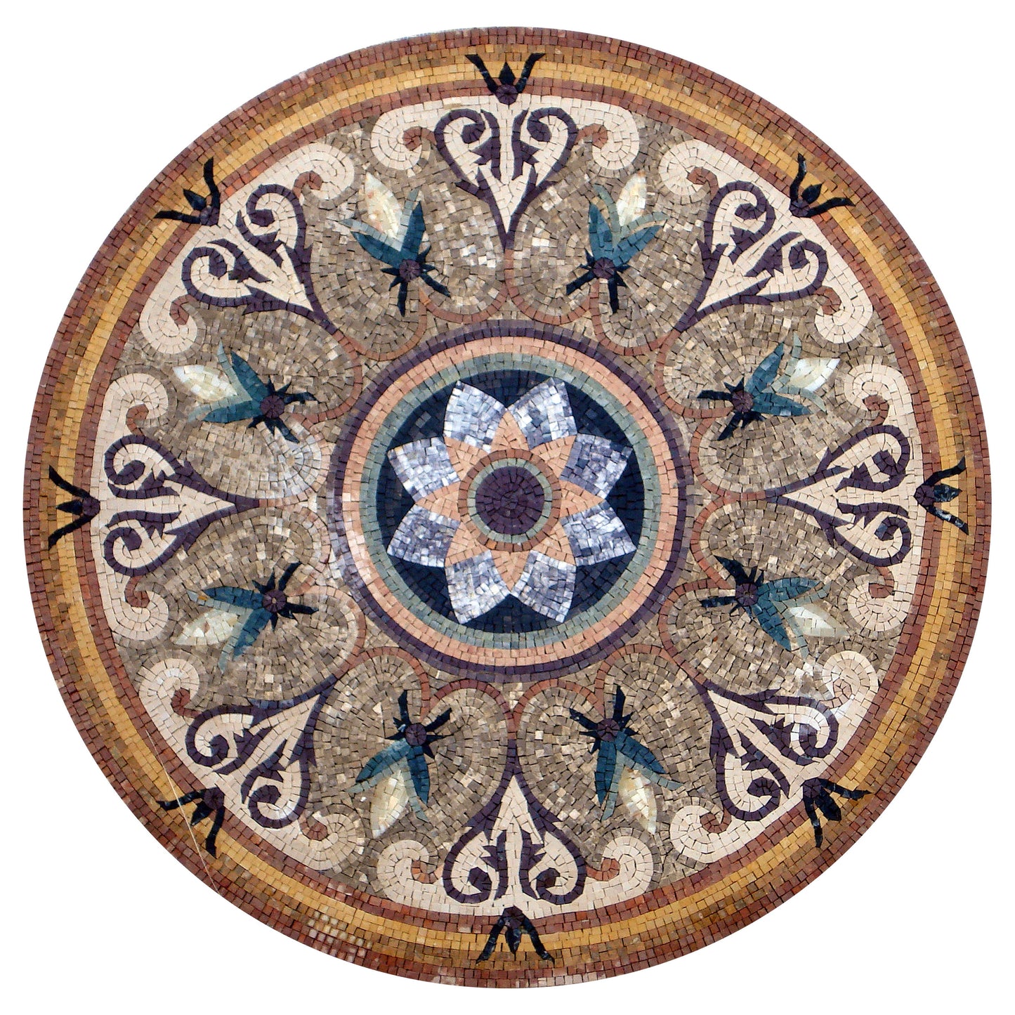 Handmade Marble Mosaic Medallion: 40-Inch Floral Art Tile