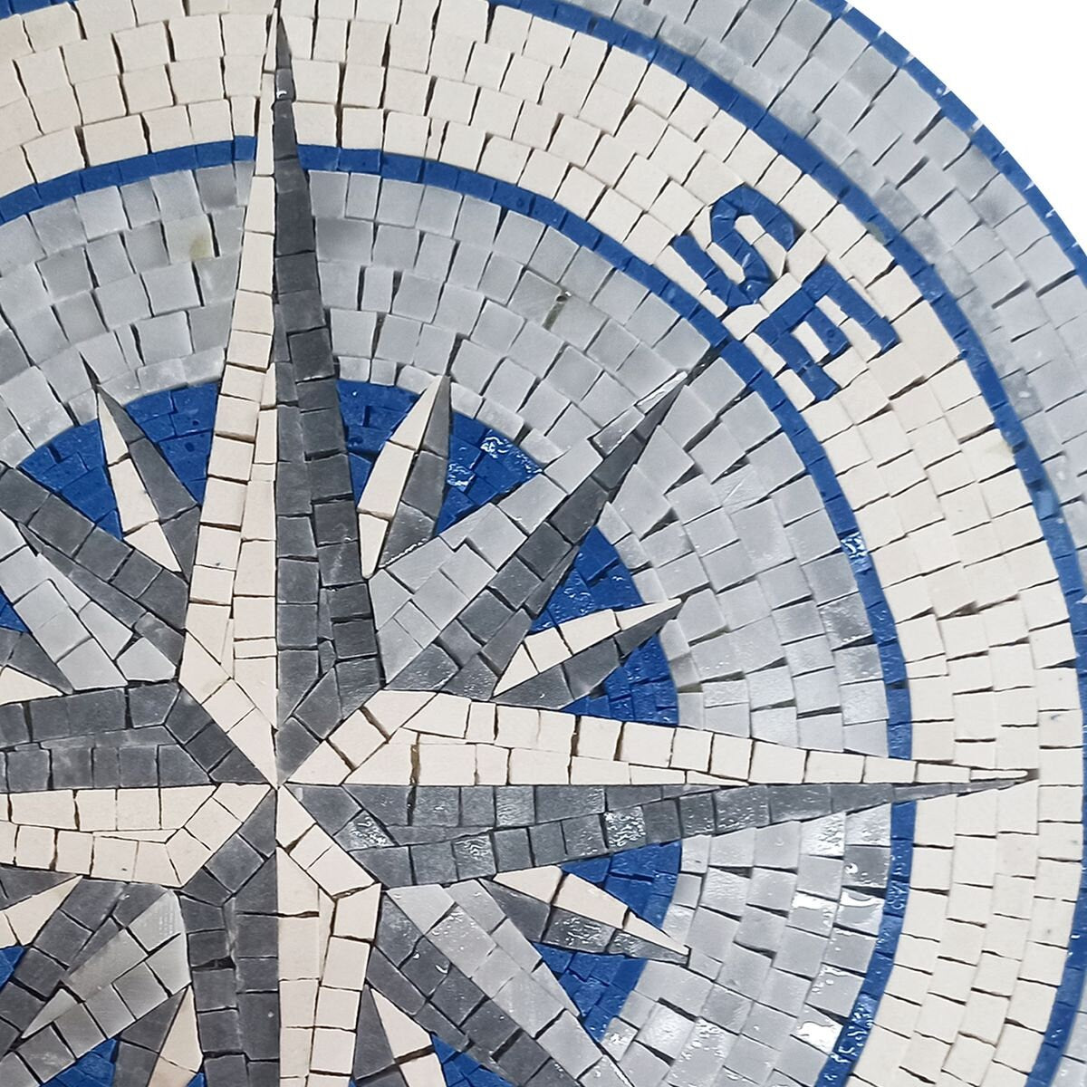 Coastal Serenity - Mosaic Medallion - Blue and Gray Compass Rose Design Art - Customization available