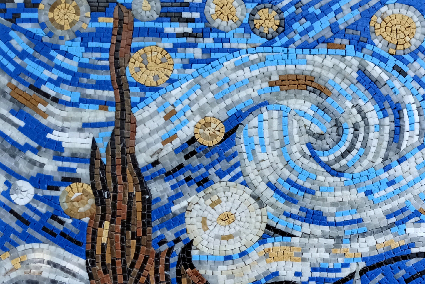 Handmade Marble Mosaic Art: Van Gogh Starry Night Landscape