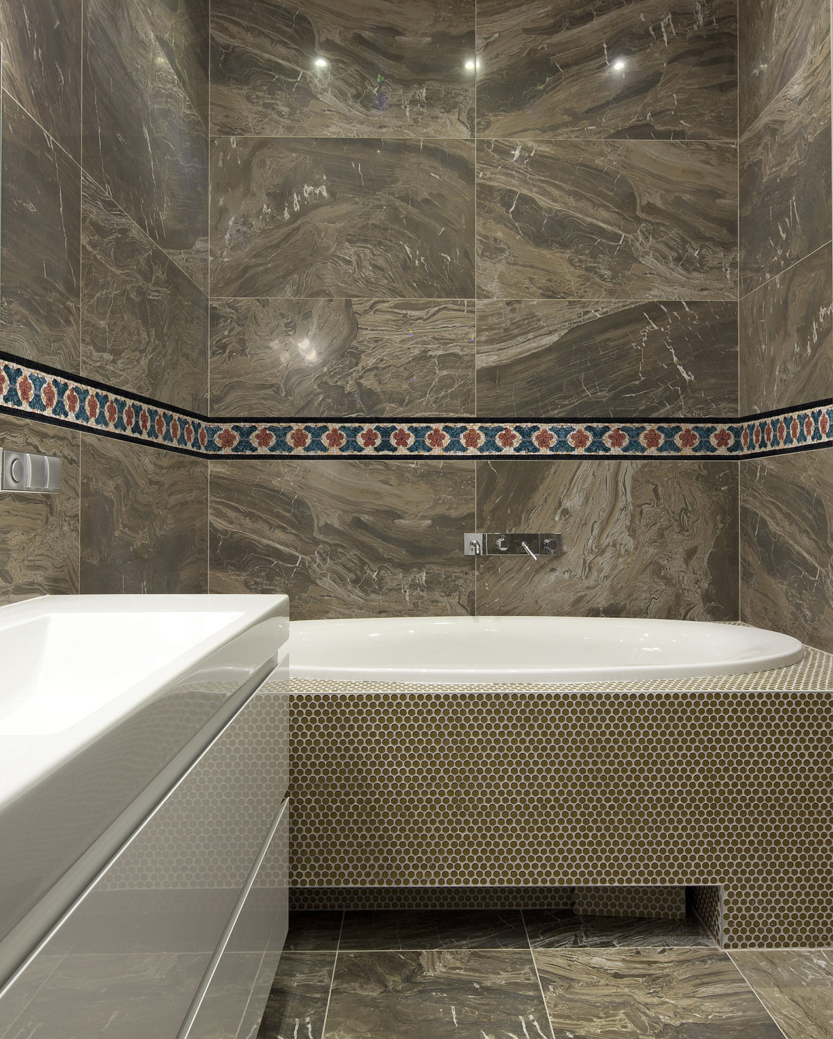 Floral Mosaic Tile Border: Geometric Art, Bathroom Decor (6"x40")