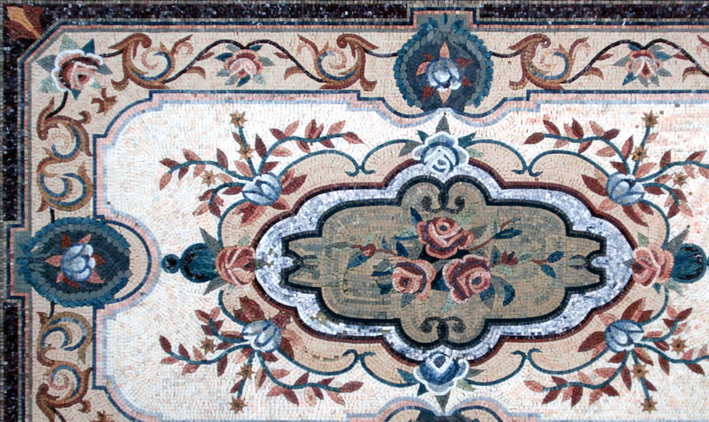 Handmade Marble Mosaic Rug: Floral Pattern, Home Decor