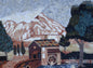 Handmade Marble Mosaic Tile Art: Water Dam House Botanical Tree