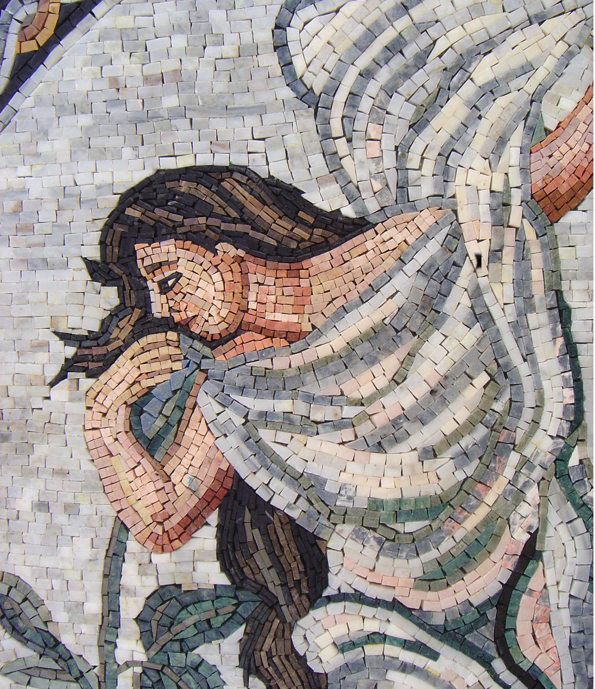 Arched Dancing Girl Mosaic Tile Art: Handmade Marble Portrait (44” x 28")