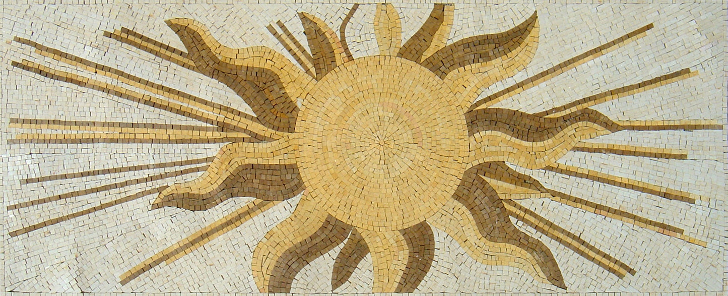 Handmade Marble Mosaic Rug: Sun Art Tile, Natural Stone Decor (64” x 28”)