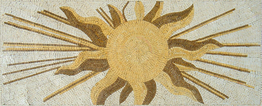 Handmade Marble Mosaic Rug: Sun Art Tile, Natural Stone Decor (64” x 28”)
