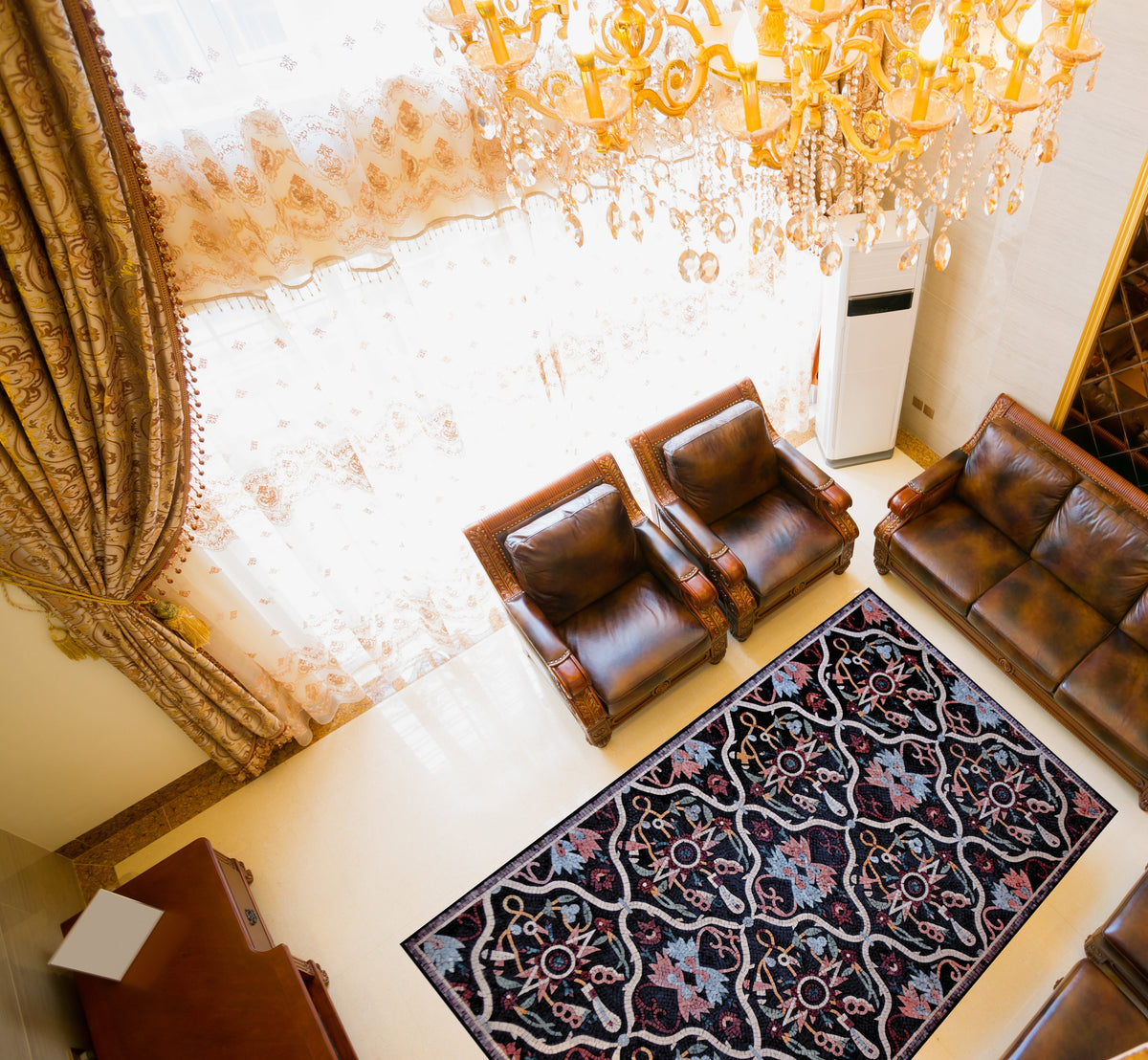 Handmade Marble Mosaic Carpet: Colorful Stone Rug, Home Decor