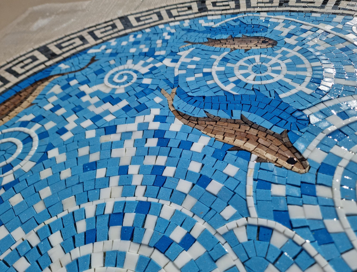 Handmade Fish Mosaic Tile: Kitchen Backsplash, Pool Art (36")
