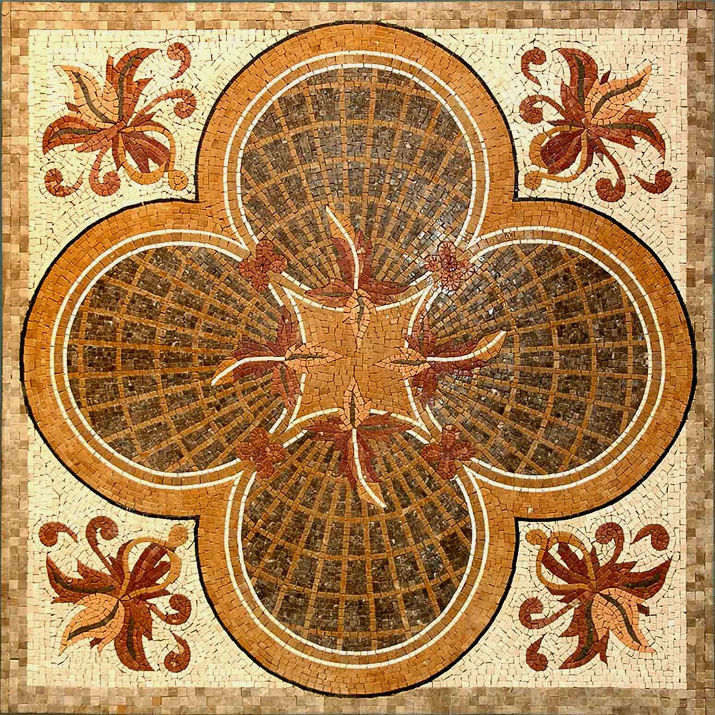 40" Medallion Marble Mosaic Tile: Geometrical Floral Artwork