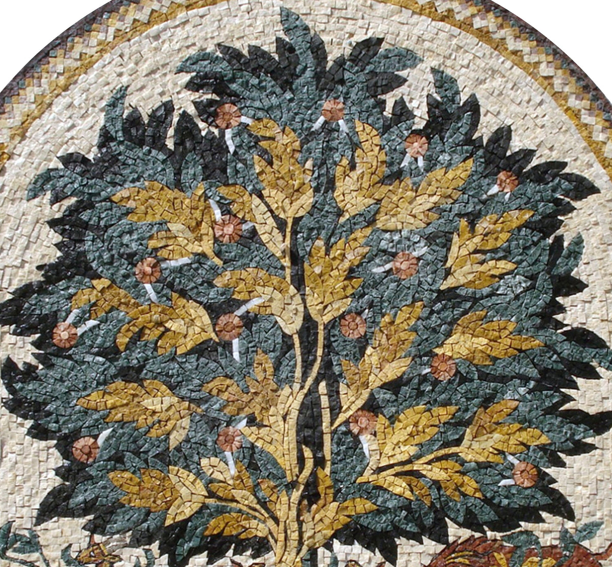 Handmade Tree of Life Mosaic Art Tile: Hisham Palace Reproduction