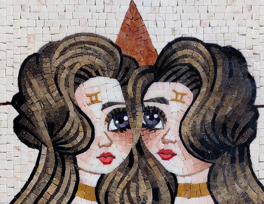 Handmade Gemini Zodiac Mosaic Tile Art: Astrologist Gift