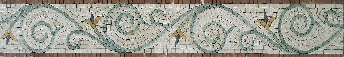 Floral Mosaic Border: Botanical Marble Art Tiles (40x6")