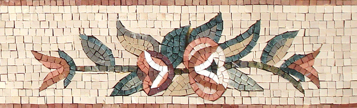 Floral Mosaic Tile Border: Botanical Marble Artwork, 8" x 40"