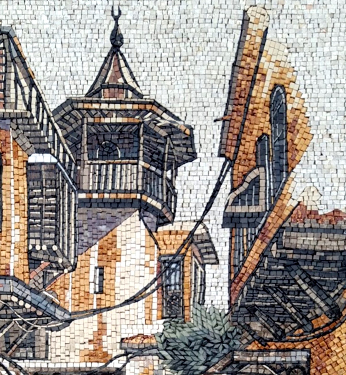 Handmade Damascus Mosaic Tile Art: Old City View, Marble & Stone