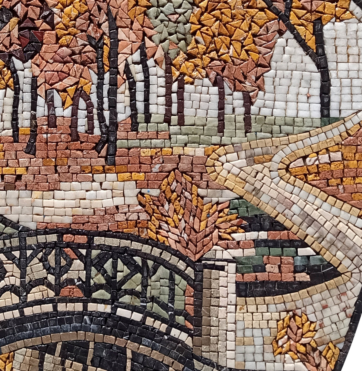 Handmade Marble Mosaic Mural: Bridge Botanical View (40” x 28”)