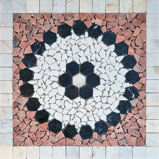 Handmade Square Stone Mosaic Tile: Tropical Medallion Art (24x24")