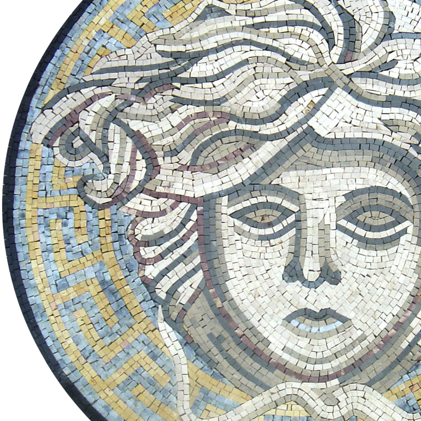 Handmade Medusa Marble Mosaic Medallion: Art Tile Decor (32" Diameter)