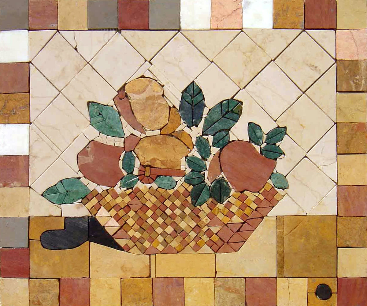 Handmade Fruit Basket Mosaic Art: Kitchen Wall Decor (20” x 16")