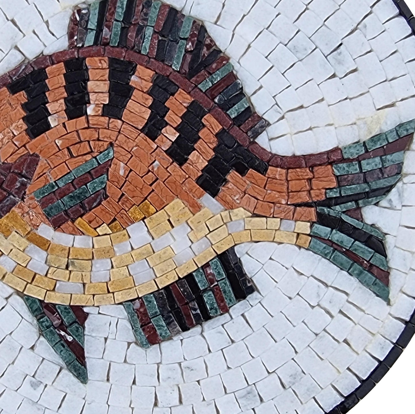 16" Fish Mosaic Medallion – Custom Handmade Marble Tile Art, Customization available