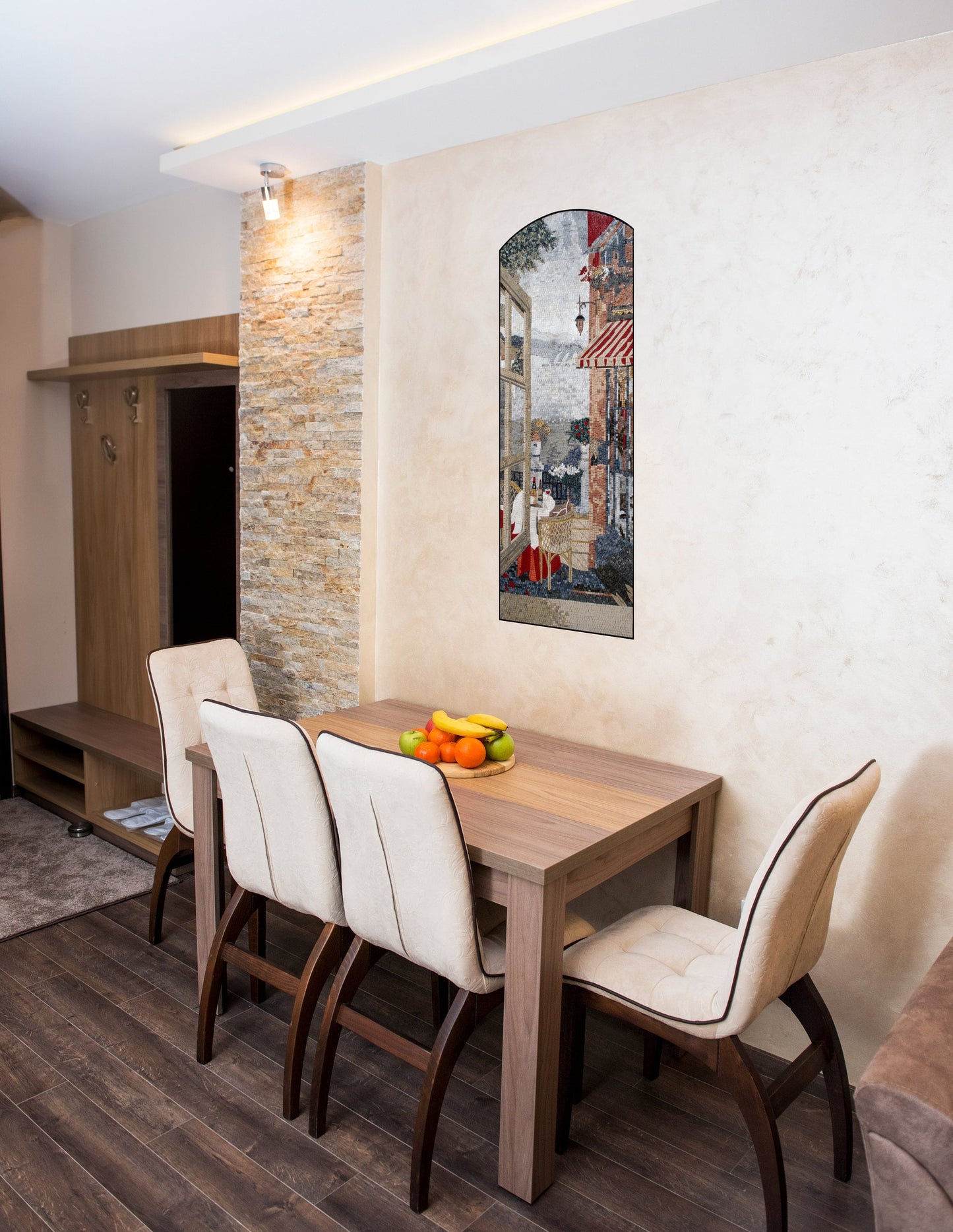Handmade Coastal City Mosaic Mural: Abstract Stone Tile Artwork