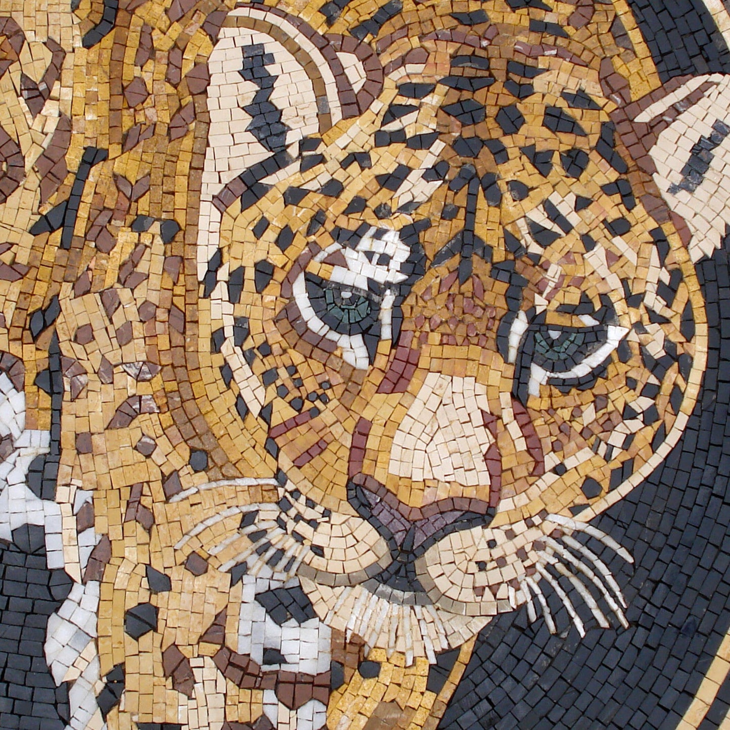 Handmade Marble Mosaic Tile: Round Tiger Medallion Wall Art (48" DI)