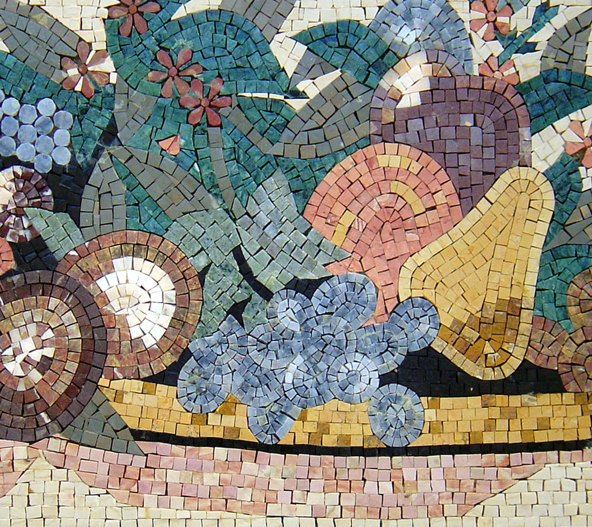 Handmade Fruit Basket Mosaic: Marble Stone Backsplash (30” x 20")