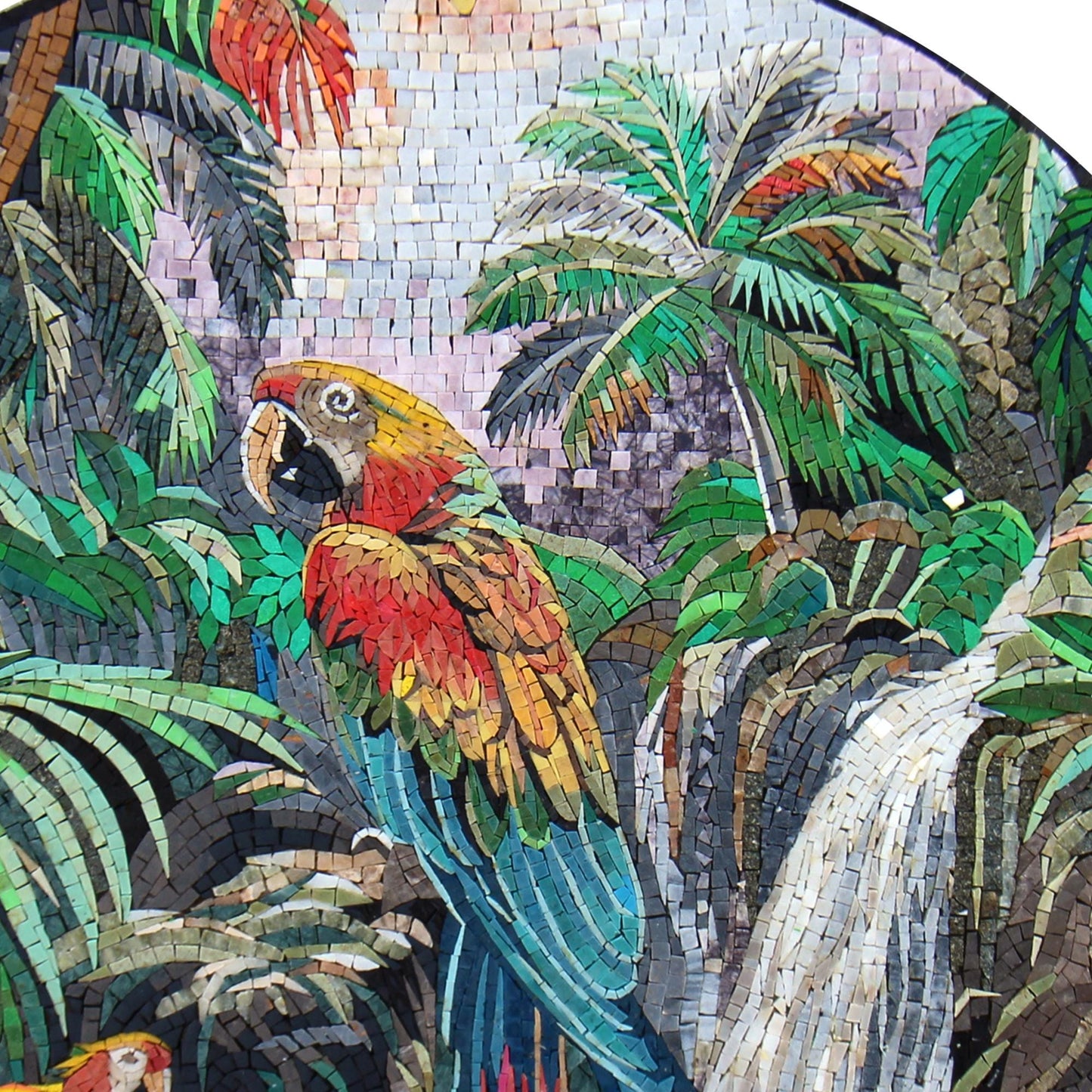 32" Parrot Mosaic Medallion – Tropical Bird Design, Nature-Inspired Home Decor, customization available