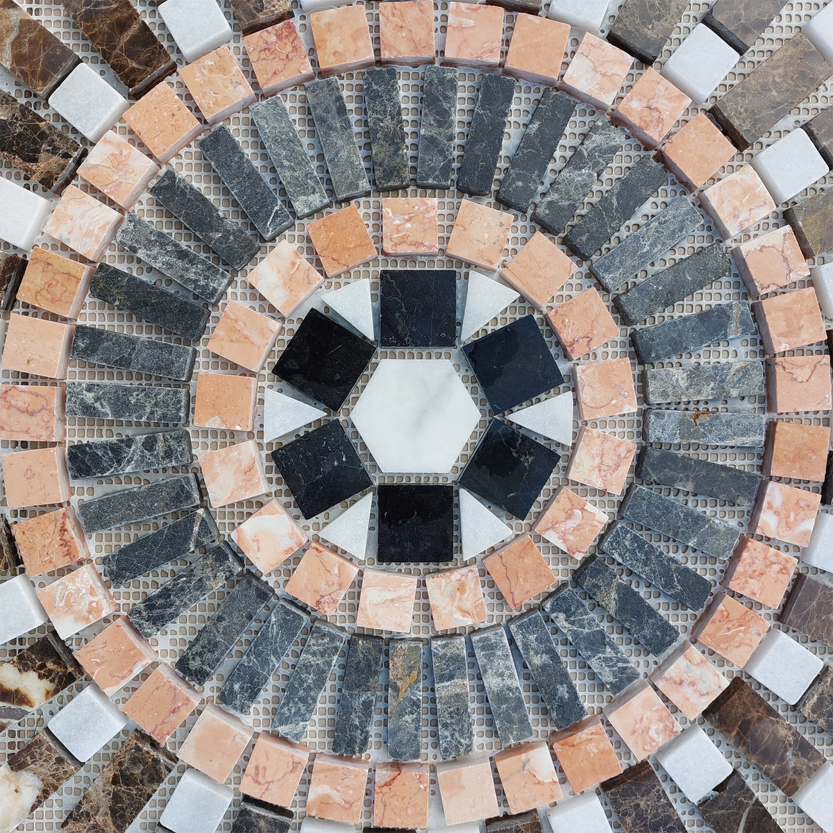 Handmade Natural Stone Mosaic: Square Tropical Art, 24"x24"